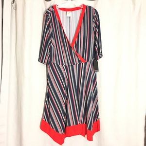 Worthington Wrapper Red & Blue Striped Dress Sz 2X